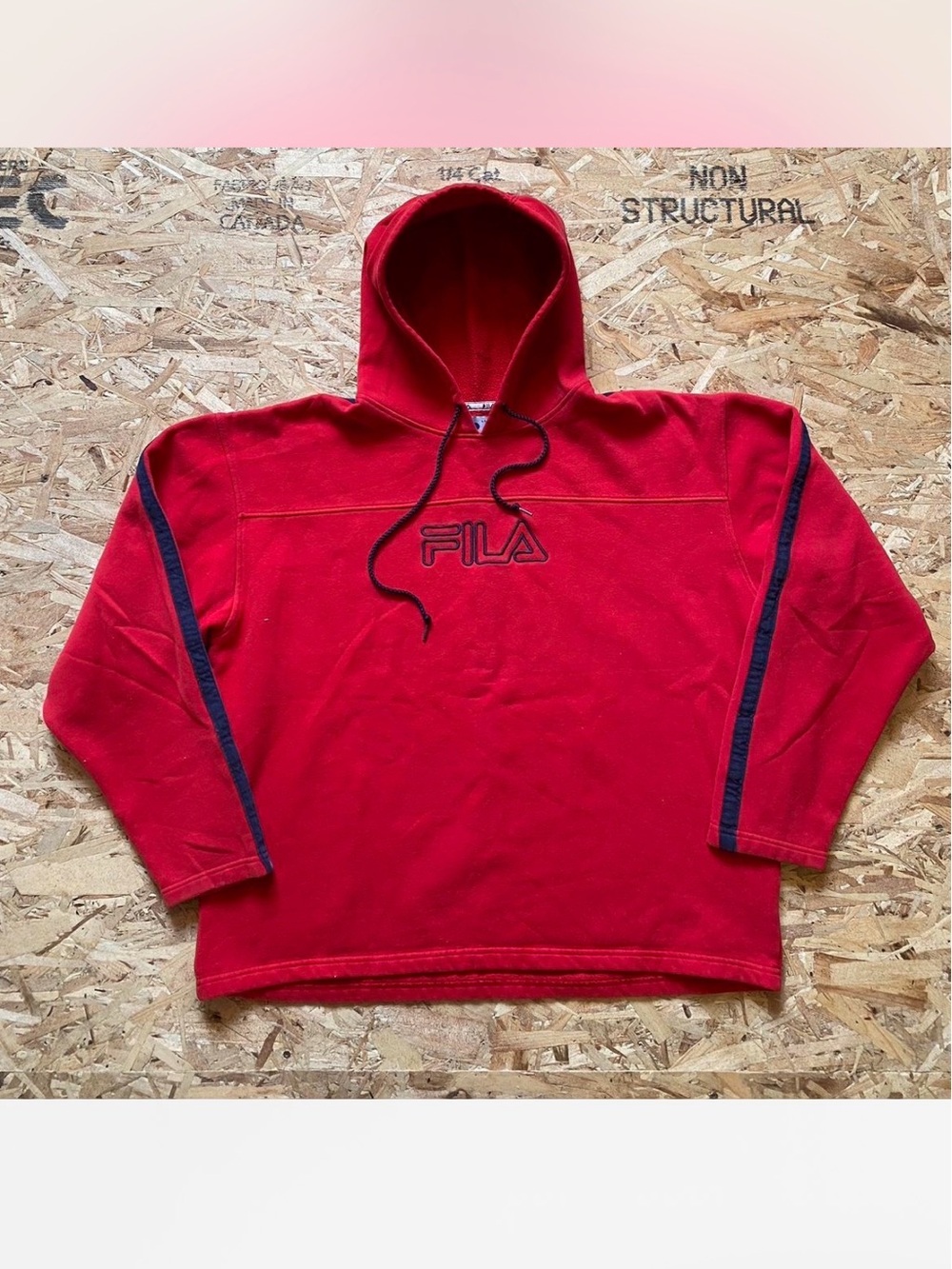 Fila Red Vintage Hooded Sweatshirt with Black Accents